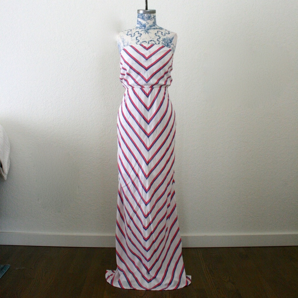 Strapless Striped Maxi Dress